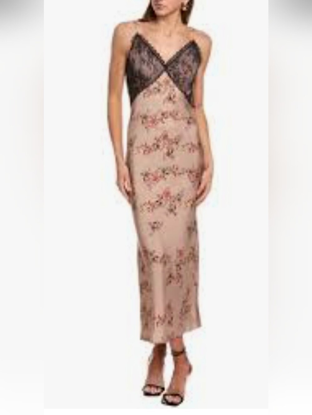 All Saints Black Lace-Trim V-Neck Slip Oto Slip Dress Brown Spaghetti Strap 10 - Picture 4 of 13